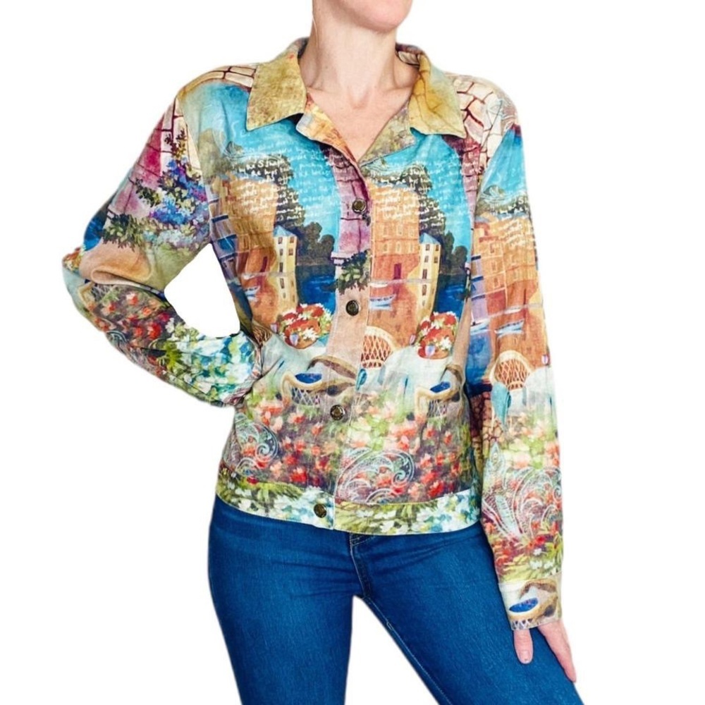 Vintage Y2K Impulse California Country Serenity France Printed Shirt Jacket